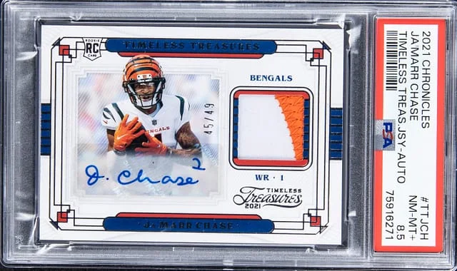 2021 Panini Chronicles Ja'Marr Chase Timeless Treasures Jersey Auto #TTJCH card image