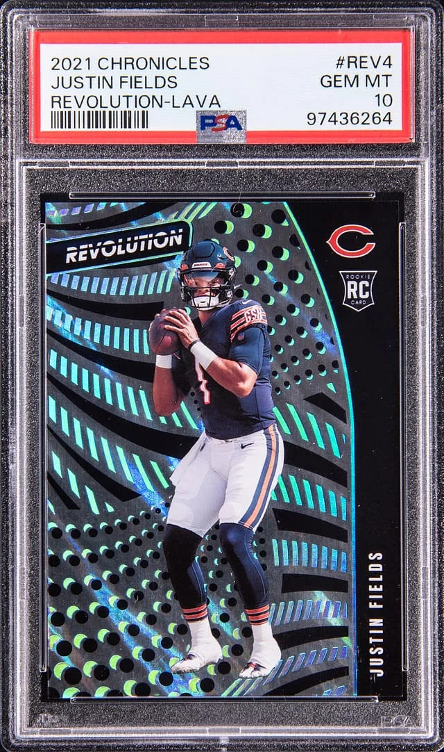 2021 Panini Chronicles Justin Fields Revolution Lava #REV-4 card image