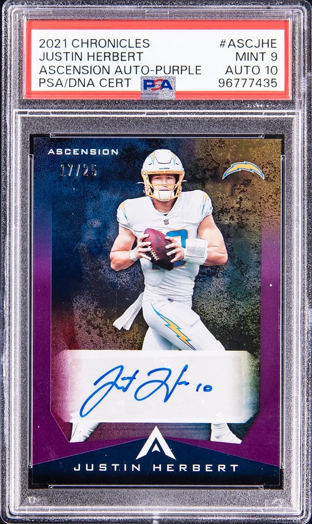 2021 Panini Chronicles Justin Herbert Ascension Autograph Purple #ASC-JHE card image