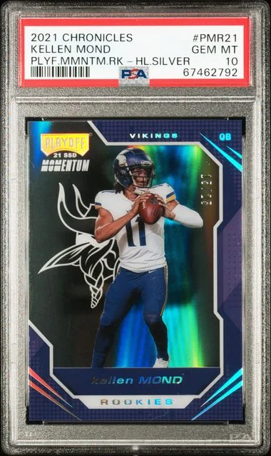 2021 Panini Chronicles Kellen Mond Playoff Momentum Rookies Holo Silver #PMR-21 card image