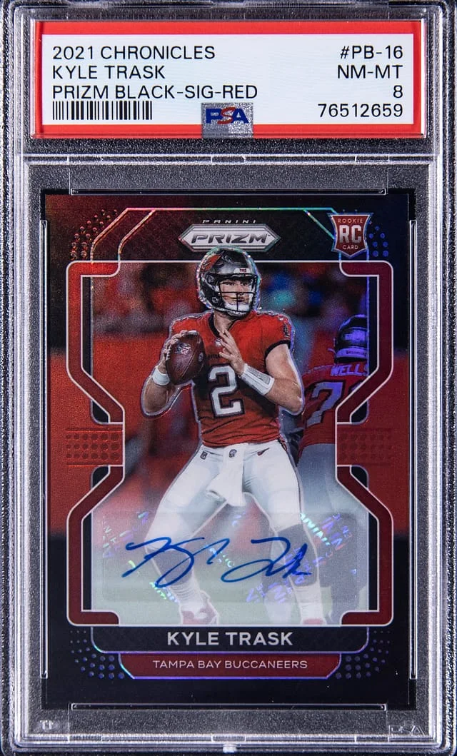 2021 Panini Chronicles Kyle Trask Prizm Black Signtures Red #PB-16 card image