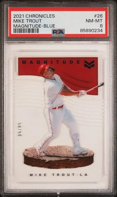 2021 Panini Chronicles Mike Trout Magnitude Blue #26 card image