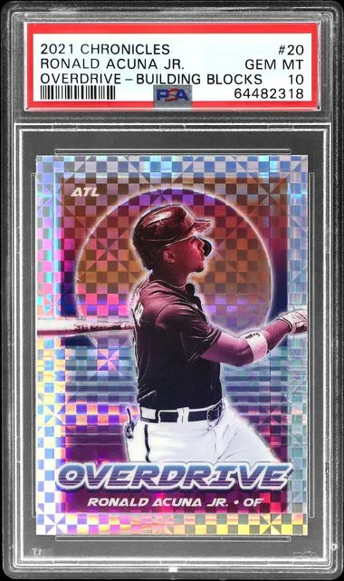 2021 Panini Chronicles Ronald Acuna Jr. Overdrive Building Blocks #20 card image