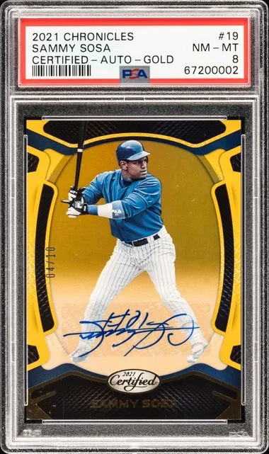 2021 Panini Chronicles Sammy Sosa Certified Autograph-Gold #19 card image