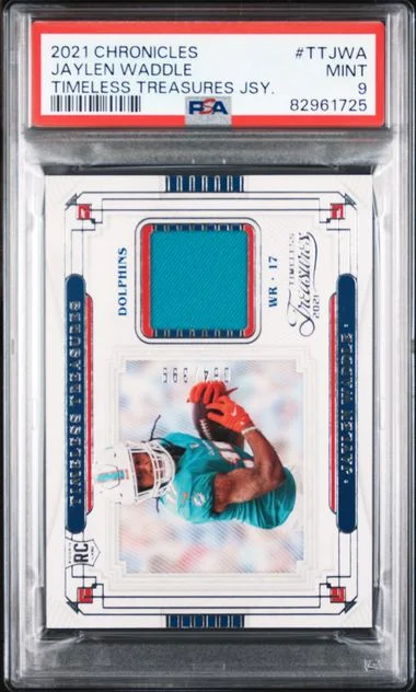 2021 Panini Chronicles Timeless Treasures Jerseys Ttjwa Jaylen Waddle #no-number card image