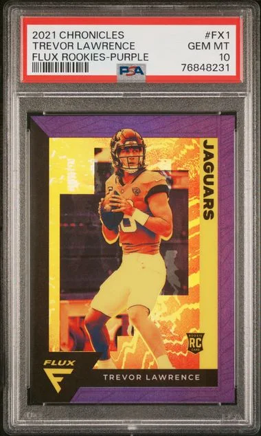 2021 Panini Chronicles Trevor Lawrence Flux Rookies Purple #FX-1 card image