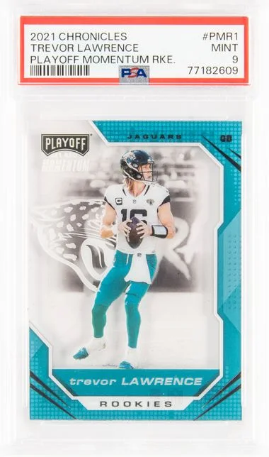2021 Panini Chronicles Trevor Lawrence Playoff Momentum Rookies #PMR1 card image