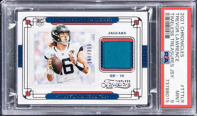2021 Panini Chronicles Trevor Lawrence Timeless Treasures Jersey #TTTLR card image