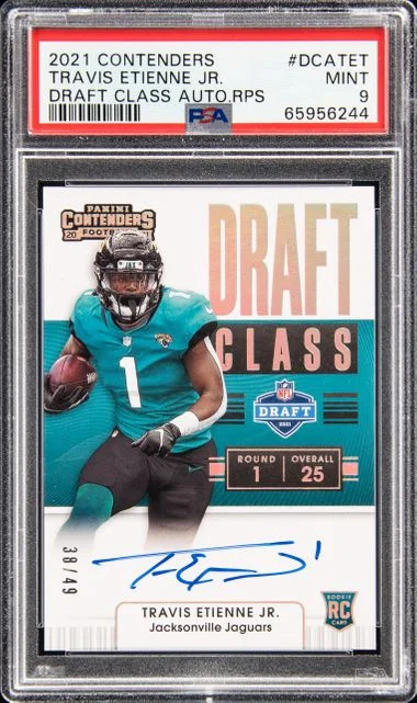 2021 Panini Contenders Draft Class Autographs RPS Dcatet Travis Etienne Jr. #no-number card image