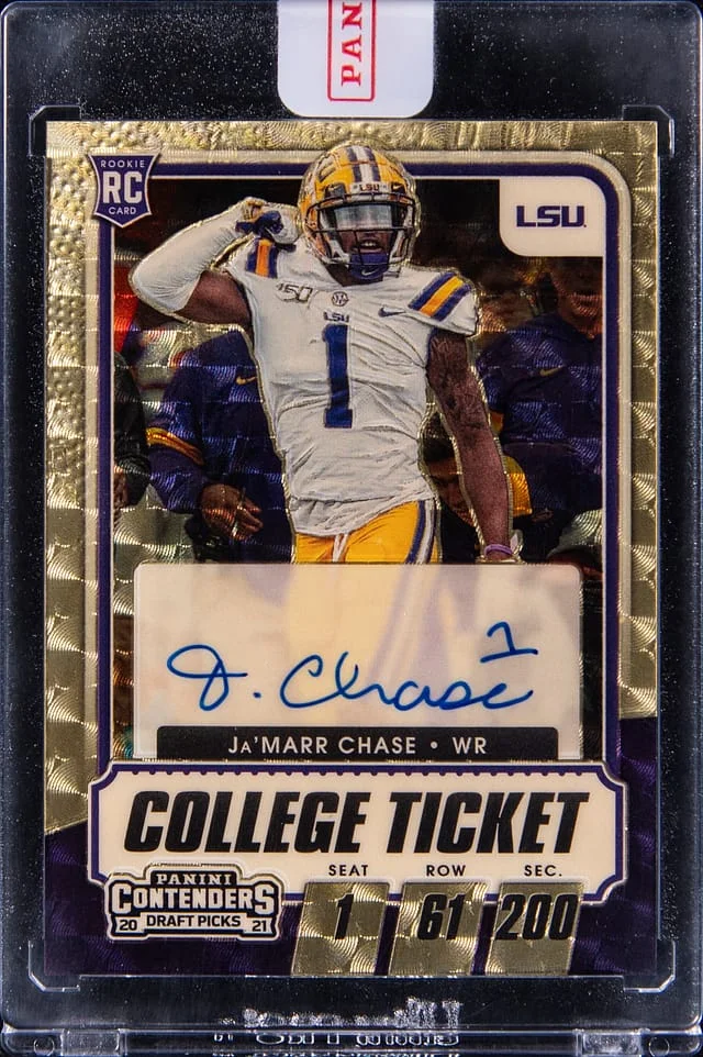 2021 Panini Contenders Draft Picks Ja'Marr Chase College Ticket Gold Vinyl #115 card image