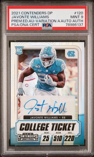 2021 Panini Contenders Draft Picks Javonte Williams Premium Edition Autograph-Variation A #120 card image