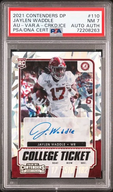 2021 Panini Contenders Draft Picks Jaylen Waddle Autograph Cracked Ice, Variation A #110 card image