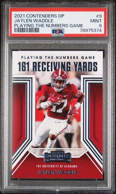 2021 Panini Contenders Draft Picks Jaylen Waddle Playing The Numbers Game #9 card image