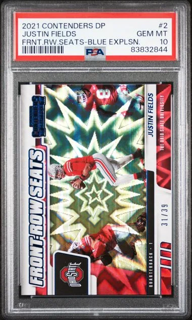 2021 Panini Contenders Draft Picks Justin Fields Front-Row Seats Blue Explosion #2 card image
