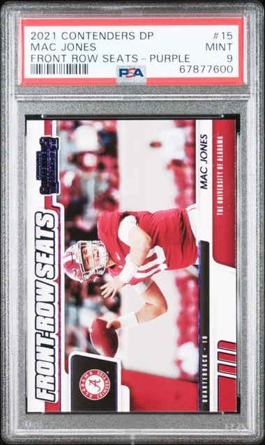 2021 Panini Contenders Draft Picks Mac Jones Front Row Seats Purple #15 card image