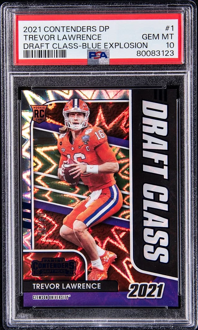 2021 Panini Contenders Draft Picks Trevor Lawrence Draft Class Blue Explosion #1 card image
