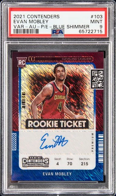 2021 Panini Contenders Evan Mobley Variation-Autograph-Premium Edition-Blue Shimmer #103 card image