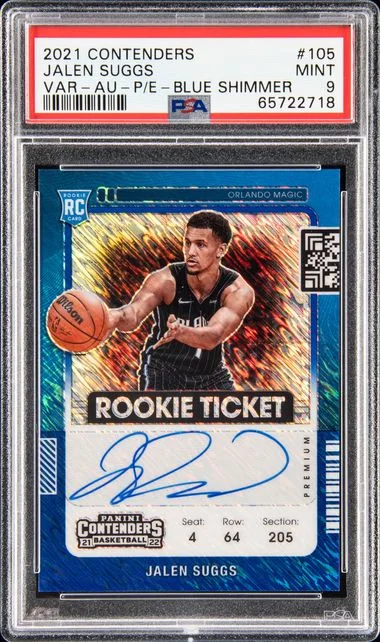 2021 Panini Contenders Jalen Suggs Variation-Autograph-Premium Edition-Blue Shimmer #105 card image