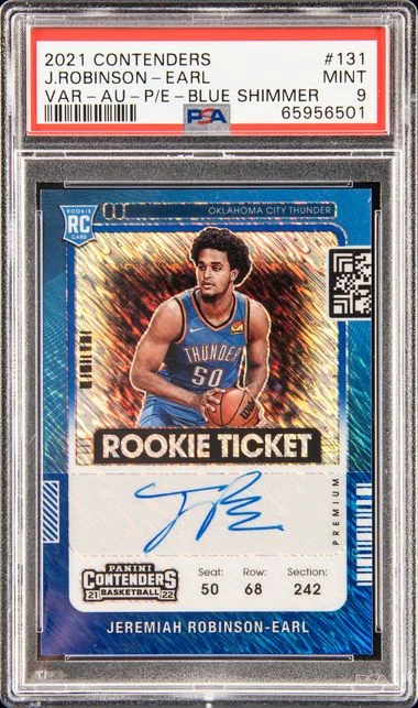 2021 Panini Contenders Jeremiah Robinson-Earl Variation-Autograph-Premium Edition-Blue Shimmer #131 card image