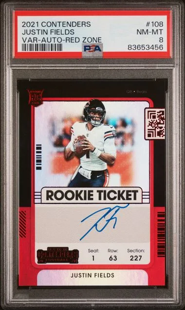 2021 Panini Contenders Justin Fields Ticket Autograph-Red Zone #108 card image
