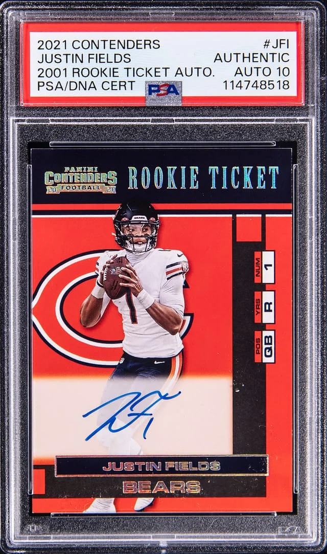 2021 Panini Contenders Justin Fields 2001 Ticket Autograph #RT01-JF1 card image