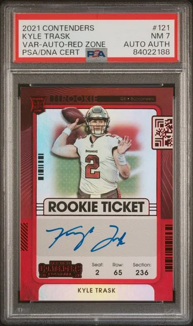 2021 Panini Contenders Kyle Trask Variation-Autograph-Red Zone Ticket #121 card image