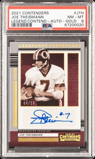2021 Panini Contenders Legendary Contenders Autographs Gold Jth Joe Theismann #no-number card image