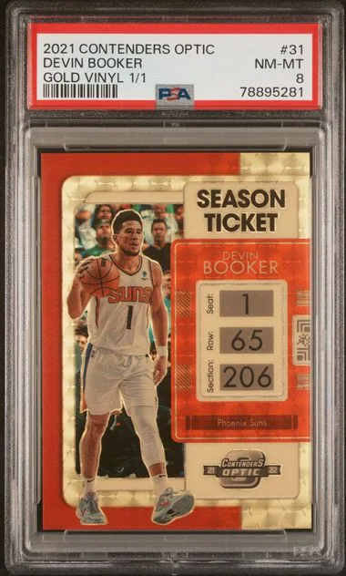 2021 Panini Contenders Optic 31 Devin Booker Gold Vinyl #1/1 card image