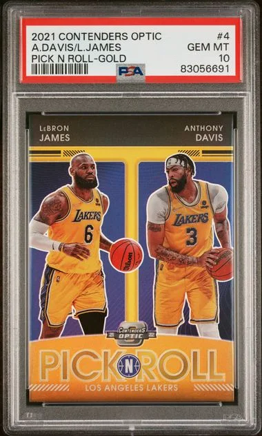 2021 Panini Contenders Optic Anthony Davis/Lebron James Pick N Roll Gold #4 card image