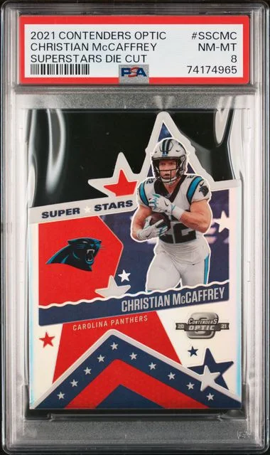 2021 Panini Contenders Optic Christian McCaffrey Superstars Die-Cut #SS-CMC card image
