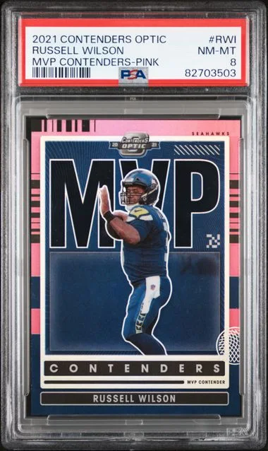 2021 Panini Contenders Optic Contenders Pink Rwi Russell Wilson MVP #no-number card image