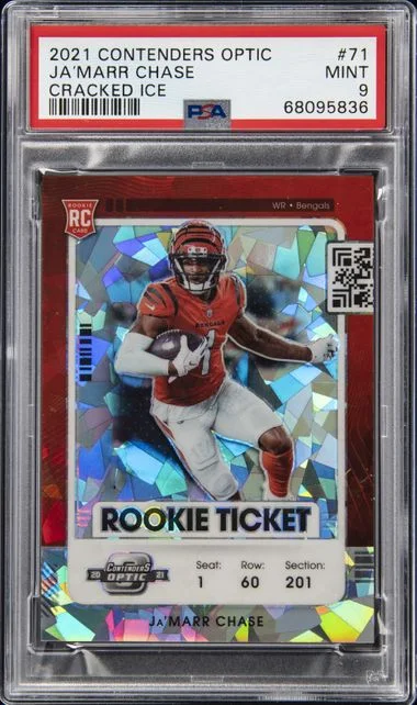 2021 Panini Contenders Optic Ja’Marr Chase Ticket Cracked Ice #71 card image