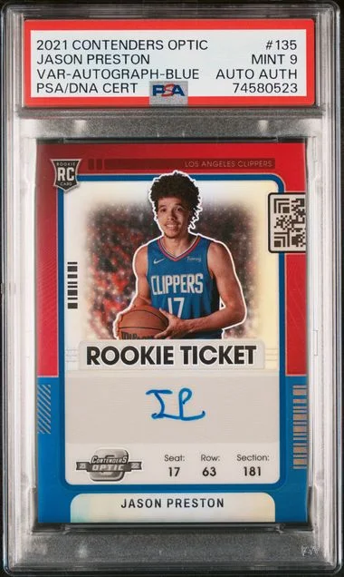 2021 Panini Contenders Optic Jason Preston Variation-Autograph-Blue #135 card image