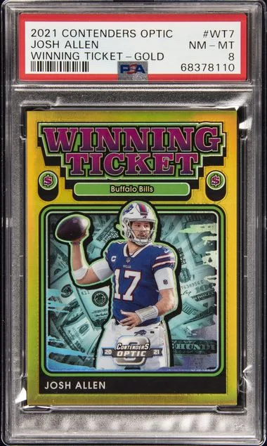 2021 Panini Contenders Optic Josh Allen Winning Ticket Gold #WT7 card image