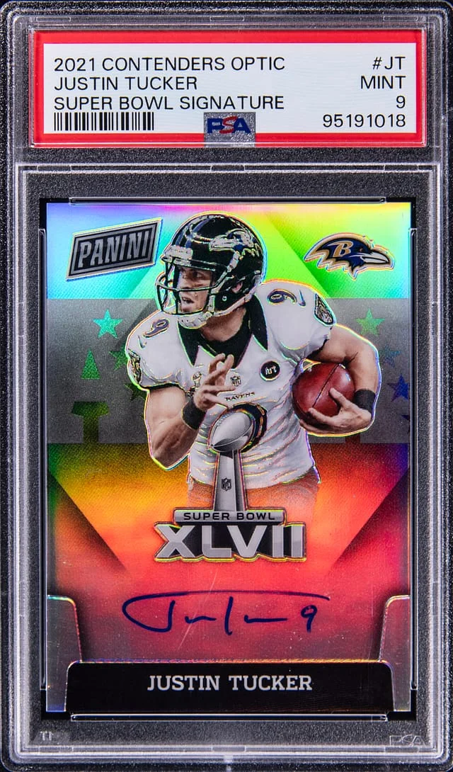 2021 Panini Contenders Optic Justin Tucker Super Bowl Signature #SBXLVII-JT card image