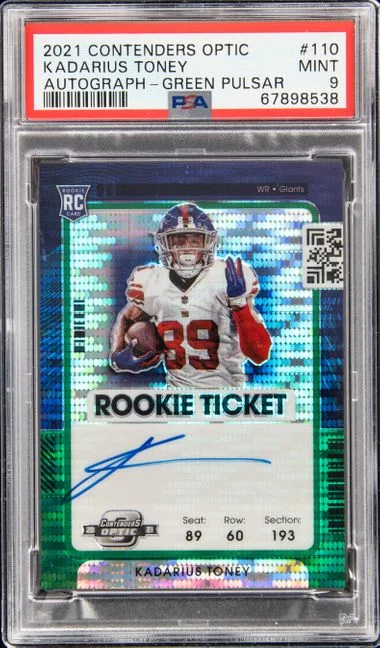 2021 Panini Contenders Optic Kadarius Toney Autograph-Green Pulsar Ticket #110 card image