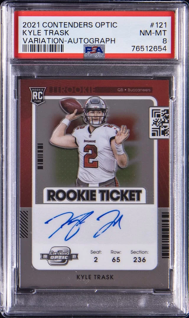 2021 Panini Contenders Optic Kyle Trask Ticket Autograph Variation #121 card image