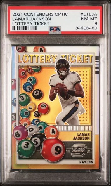 2021 Panini Contenders Optic Lamar Jackson Lottery Ticket #LT-JLA card image