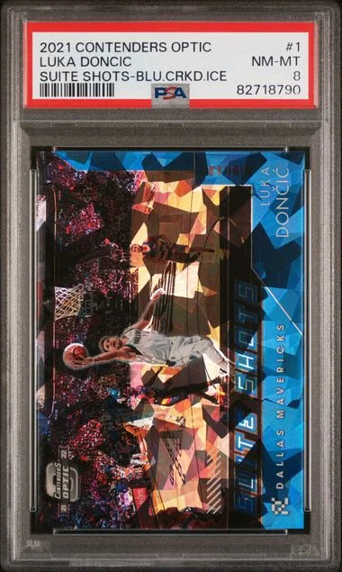 2021 Panini Contenders Optic Luka Doncic Suite Shots Blue Cracked Ice #1 card image