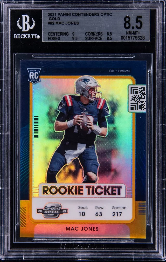 2021 Panini Contenders Optic Mac Jones Gold #82 card image