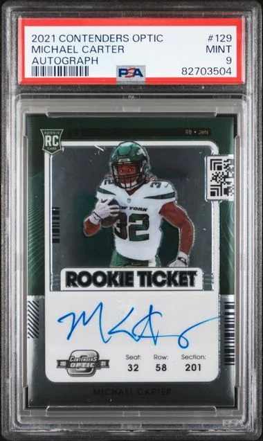 2021 Panini Contenders Optic Michael Carter Autograph #129 card image