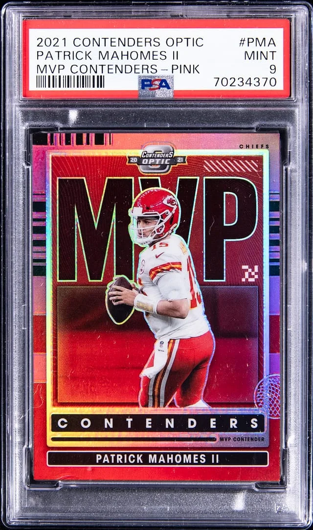 2021 Panini Contenders Optic Patrick Mahomes II MVP Contenders Pink #PMA card image