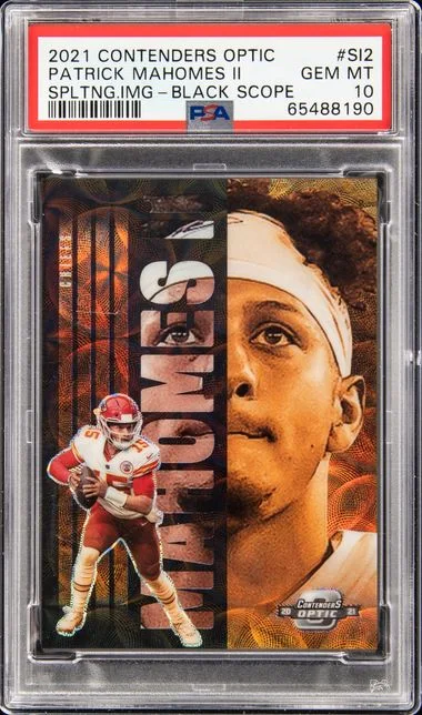 2021 Panini Contenders Optic Patrick Mahomes II Splitting Image Black Scope #SI-2 card image