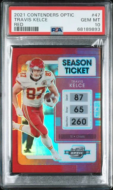 2021 Panini Contenders Optic Travis Kelce Red #47 card image