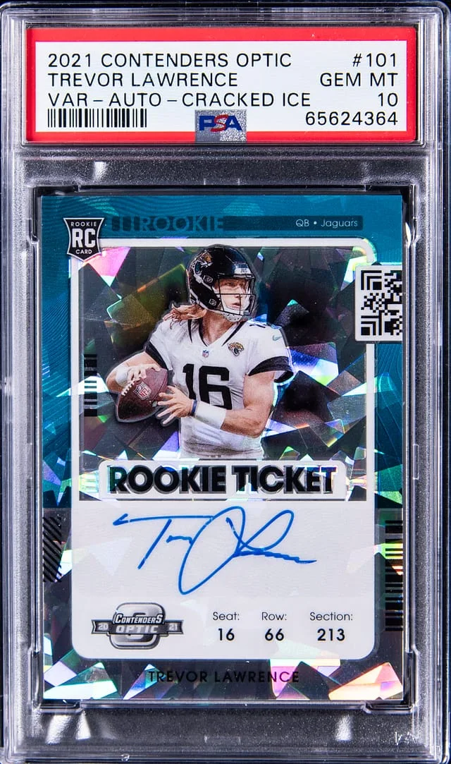 2021 Panini Contenders Optic Trevor Lawrence Ticket Autographs Variation Cracked Ice #101 card image