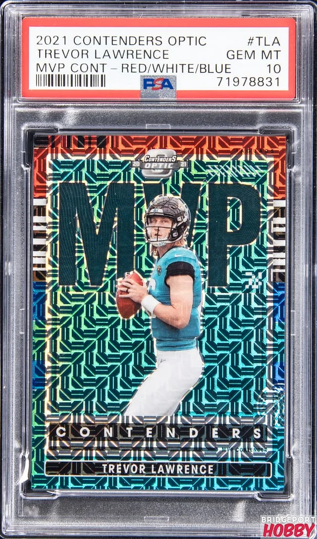 2021 Panini Contenders Optic Trevor Lawrence MVP Contenders Green Pulsar #TLA card image