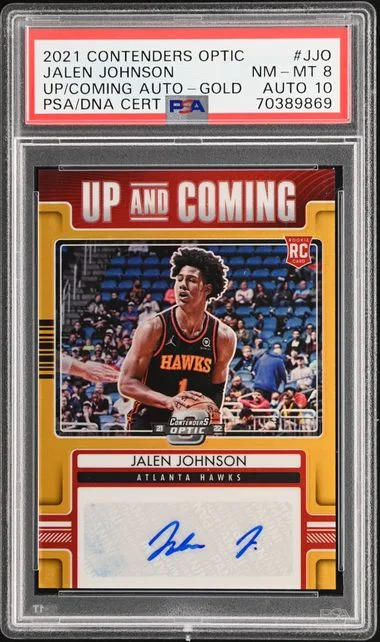 2021 Panini Contenders Optic Up And Coming Autographs Gold Jjo Jalen Johnson #no-number card image