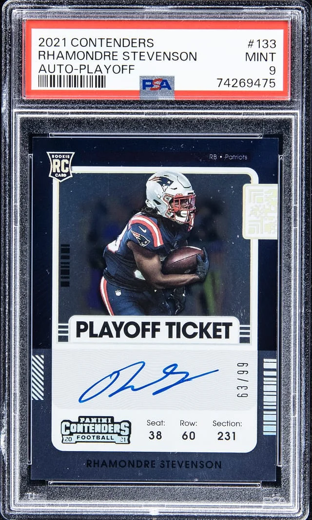 2021 Panini Contenders Rhamondre Stevenson Playoff Ticket Autograph #133 card image