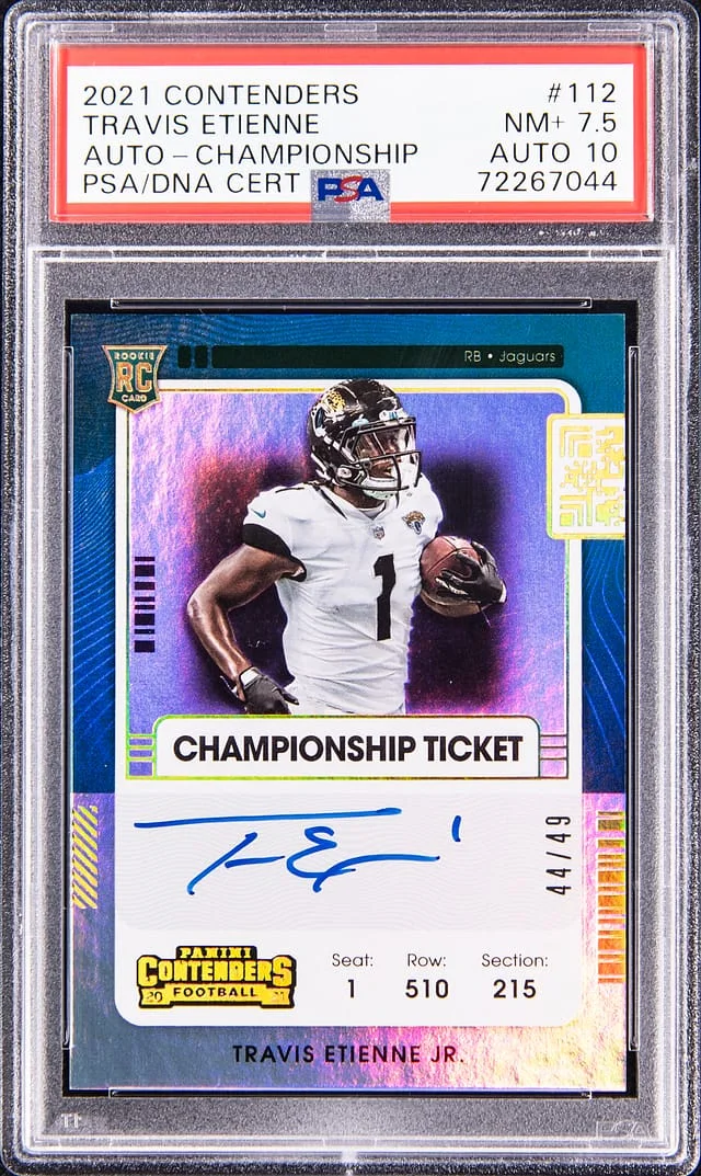 2021 Panini Contenders Travis Etienne Jr. Autograph Championship Ticket #112 card image