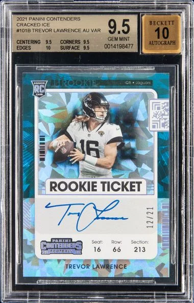 2021 Panini Contenders Trevor Lawrence Ticket Autograph Variation Cracked Ice #101B card image